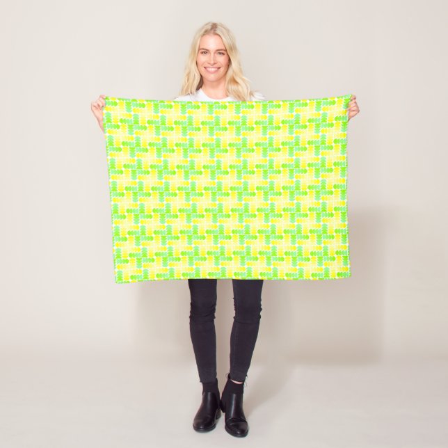 Vibrant Gult och Grönt Geometric Kor Mönster Fleecefilt (På plats)