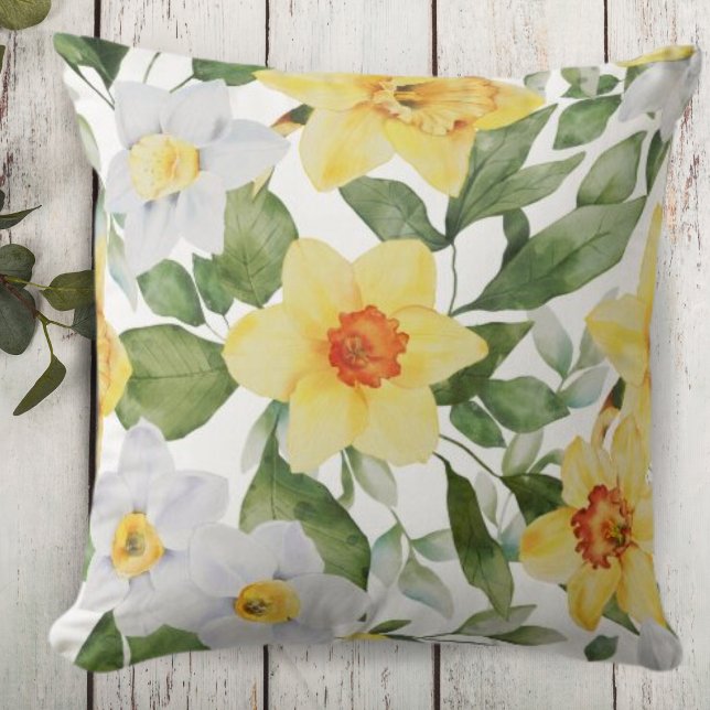 Vibrant Gult och vit Blommigt Daffodil Kudde (Skapare uppladdad)