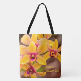 Vibrant Gult Orchid Hawaiian Monogram Beach Bag Tygkasse