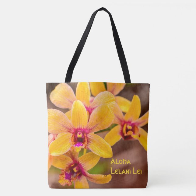Vibrant Gult Orchid Hawaiian Monogram Beach Bag Tygkasse (Framsida)