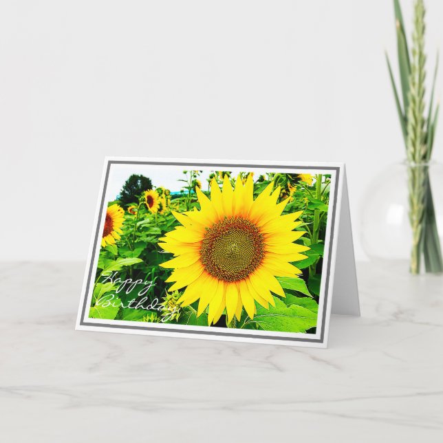 Vibrant Gult Solrosslutning i Fält Kort (Framsida)