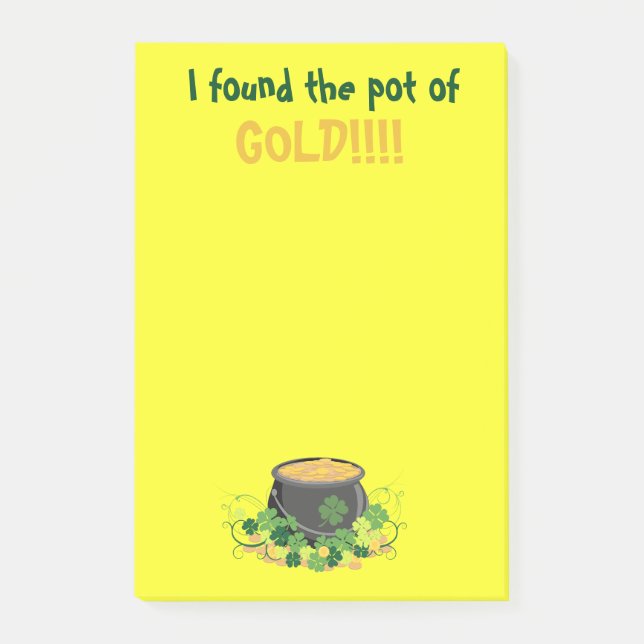 Vibrant Gult St. Patrick's Pot of Guld Post-it Block (Framsida)