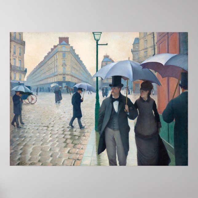 Vibrant Gustave Caillebotte Paris Street Rainy Day Poster (Framsidan)