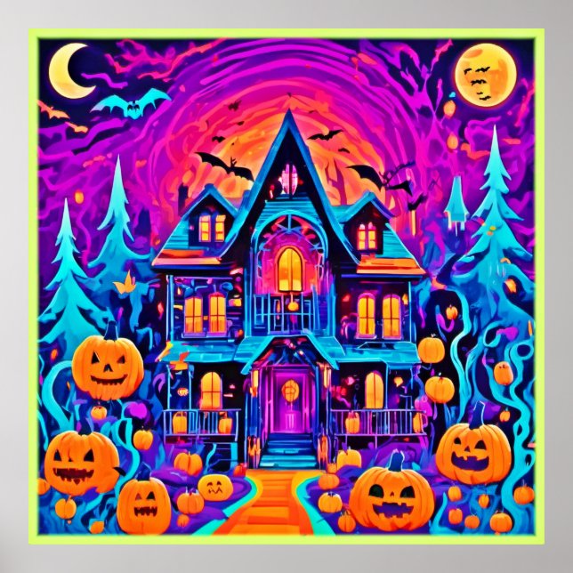 Vibrant Halloween House Art Poster (Framsidan)