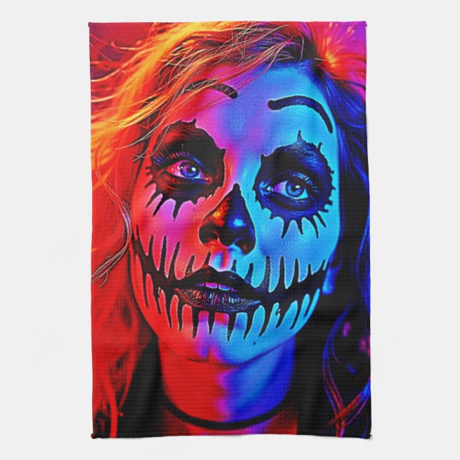 Vibrant Halloween Makeup Art Kökshandduk (Vertikal)