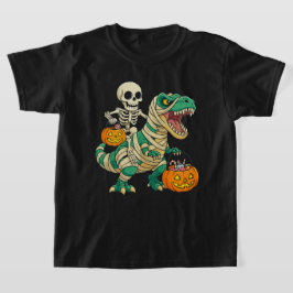 Vibrant Halloween Skeleton och T-Rex Candy Bucket T Shirt
