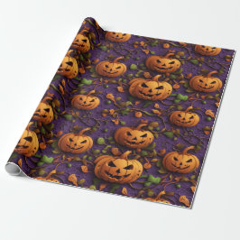 Vibrant Halloween-temad Pumpkin i Lila/Grönt Presentpapper