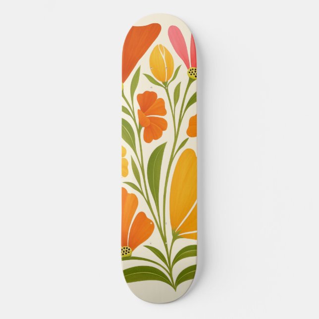 Vibrant Hand-Payed Wildblommor Art Mini Skateboard Bräda 18,5 Cm (Framsida)