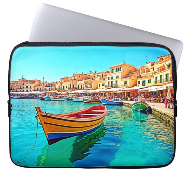 Vibrant Harbour: Bliss i Medelhavet Laptop Fodral (Framsidan)