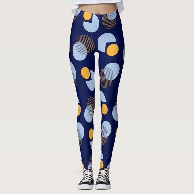 "Vibrant harmoni: Blå och Gult tryckta skinn Leggings (Framsida)