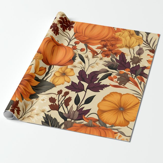 Vibrant Harvest Blooms Presentpapper (Utrullad)