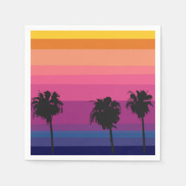 Vibrant havsolnedgång med silhuetter av handflatan pappersservett
