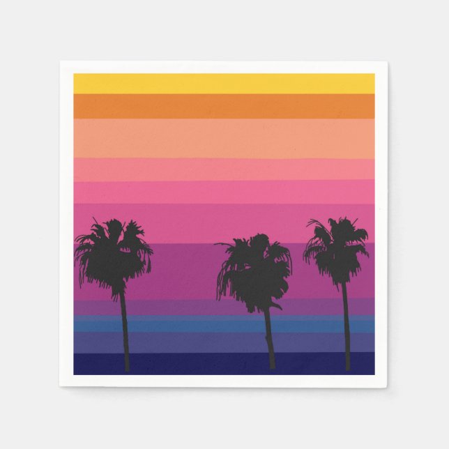 Vibrant havsolnedgång med silhuetter av handflatan pappersservett (Framsidan)