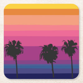 Vibrant havsolnedgång med silhuetter av handflatan underlägg papper kvadrat