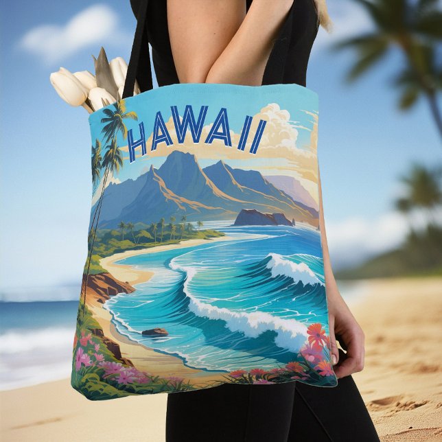 Vibrant Hawaii Beach Tropical Paradise Painting Tygkasse (Vibrant Hawaii Beach Tropical Paradise Painting Tote Bag)