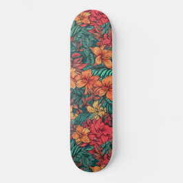 Vibrant Hawaiian Flower Mönster Mini Skateboard Bräda 18,5 Cm