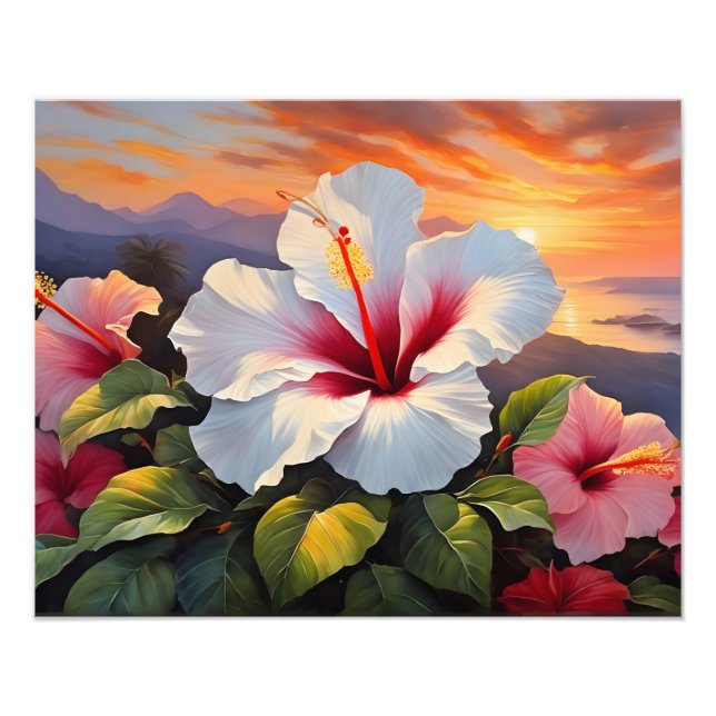 Vibrant Hawaiian Hibiscus Flowers vid Sunset Fototryck (Framsidan)