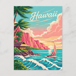 Vibrant hawaiisk kustscen med handflatan träd helg vykort