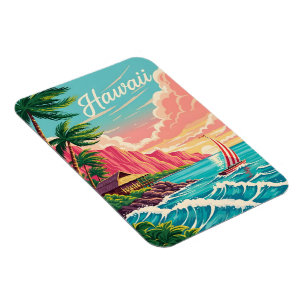 Vibrant hawaiisk kustscen med handflatan träd magnet