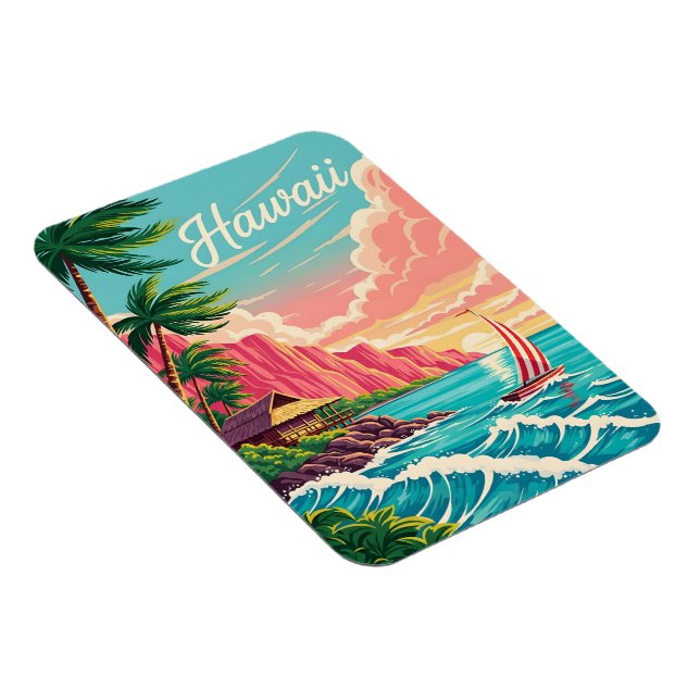 Vibrant hawaiisk kustscen med handflatan träd magnet (Högersidan)