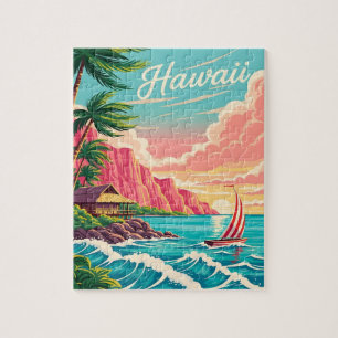 Vibrant hawaiisk kustscen med handflatan träd pussel
