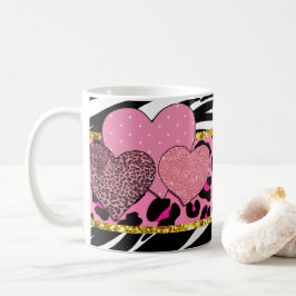 Vibrant Heart Mönster med djurtryck och glimt Kaffemugg
