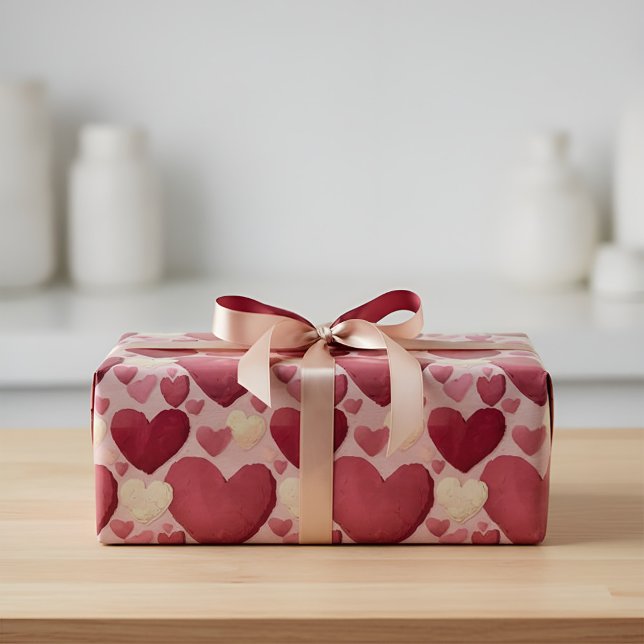 Vibrant Heart Pattern Wrapping Paper - Pink, Red,  Presentpapper (Skapare uppladdad)