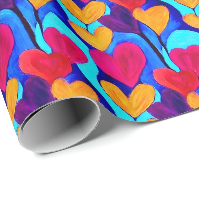 Vibrant Hearts Valentindagen Gift Wrap Presentpapper (Rullad Hörn)