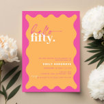 Vibrant Hej 50:e Födelsedagsfesten Inbjudningar<br><div class="desc">Denna sjudande inbjudan till 30års födelsedag-partiet är perfekt för en modern födelsedagsfest. Den moderna designen har orange i contemporary med vågigt gräns. Anpassade i alla färg. Behålla designen minimal och elegant, som den är, eller anpassa den genom att lägga till egna bilder och teckningar. Om du vill göra en mer...</div>