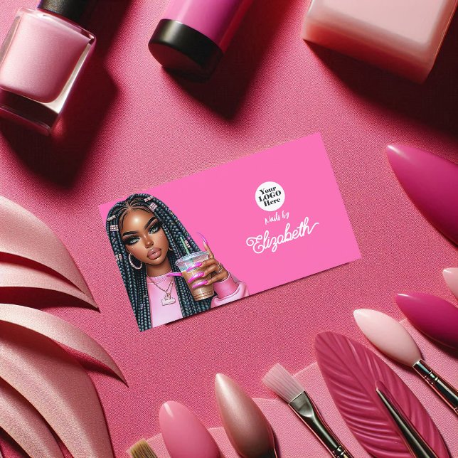 Vibrant Hett-Rosa African American Salon Branding Visitkort (Vibrant Hot-Pink African American Salon Branding Business Card)
