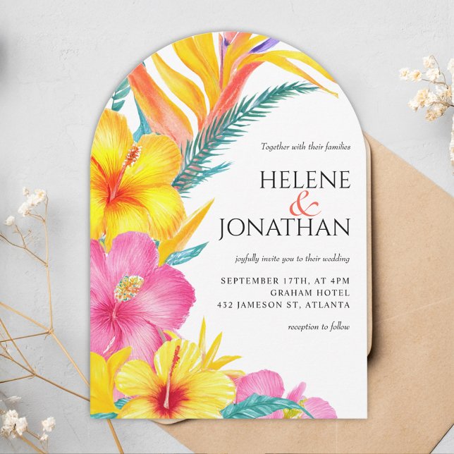Vibrant Hibiscus Blommigt Elegant Tropical Bröllop Inbjudningar (Vibrant Hibiscus Floral Elegant Tropical Wedding Invitation)