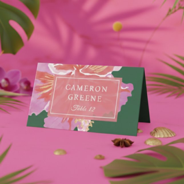 Vibrant Hibiscus Tropical Wedding Place Card Placeringskort (Skapare uppladdad)
