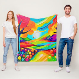 Vibrant Hillside Harmony-målning Fleecefilt