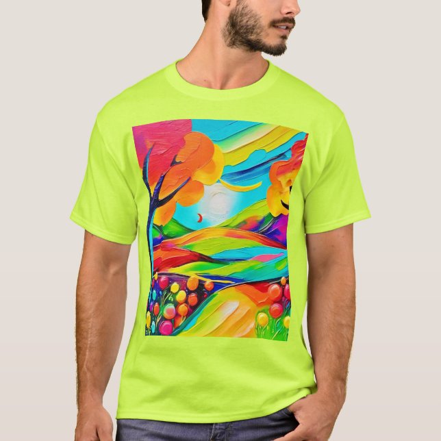 Vibrant Hillside Harmony-målning T Shirt (Framsida)