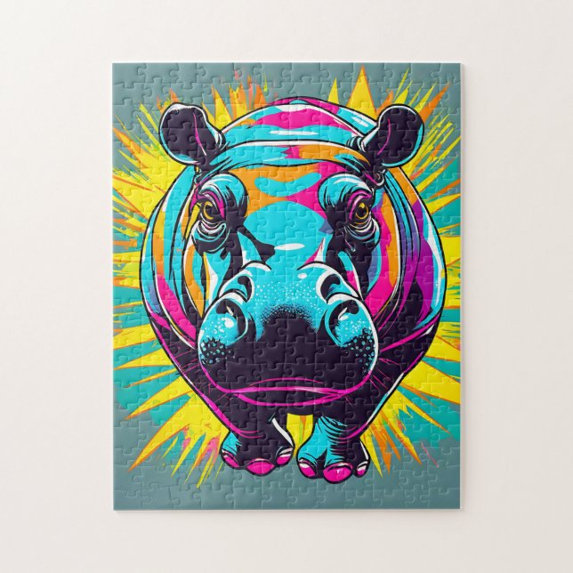 Vibrant Hippo-djur Pussel (Vertikal)