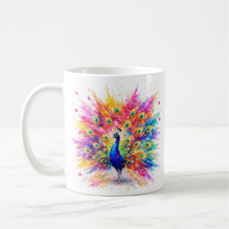 Vibrant Holi Peacock Watercolor Art Coffee Mug Kaffemugg