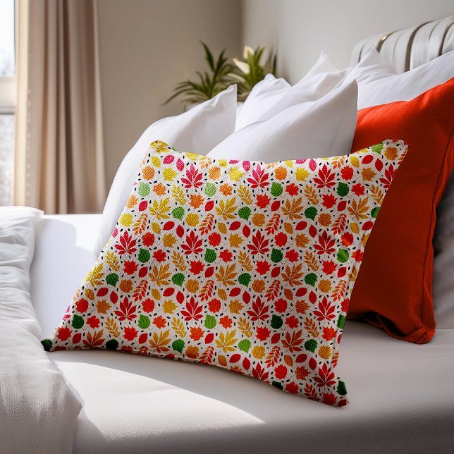 Vibrant Höst löv med flera Färgader Mönster Prydnadskudde (Vibrant Autumn Leaves Multi-Colored Pattern Accent Pillow)