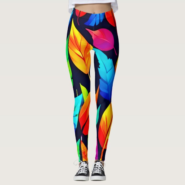 Vibrant Höst löv Mönster Leggings (Framsida)