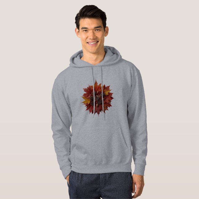 Vibrant Höst löv & Pinecones | Mysigt flygkonst Hoodie (Hel framsida)