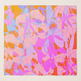 Vibrant Hot Pink Red Floral Feminine Chiffon Scarf Sjal