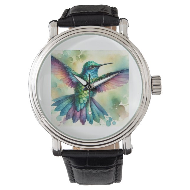 Vibrant Hummingbird 240824AREF124 - Watercolor Armbandsur (Framsida)