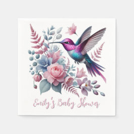 Vibrant hummingbird and Rosa Blooms Baby Shower Pappersservett