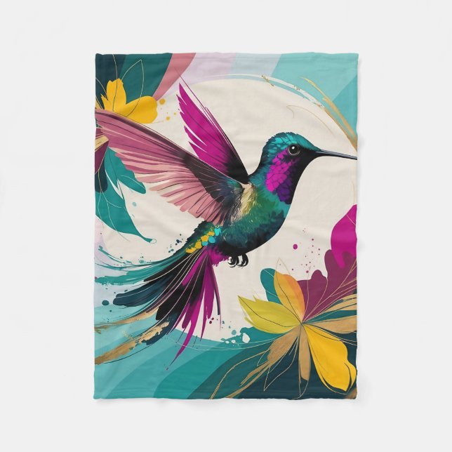 Vibrant Hummingbird in Flight: A Tropical Abstrakt Fleecefilt (Framsidan)