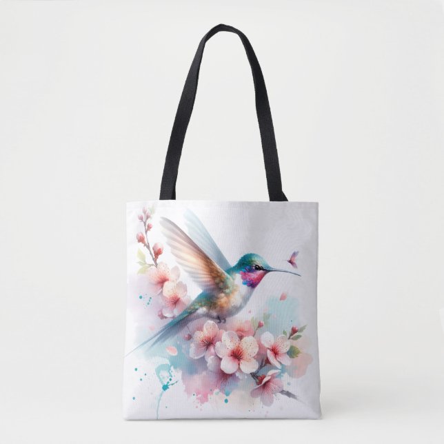 Vibrant Hummingbird in Flight Tote Bag Tygkasse (Framsida)