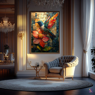 Vibrant Hummingbird och Flower i färgat glas Poster