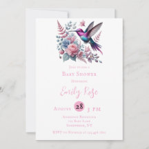 Vibrant Hummingbird & Rosa Blooms Girl Baby Shower