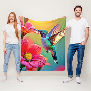 Vibrant hummingbird vid solnedgången design fleecefilt