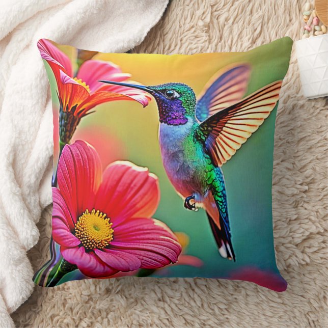 Vibrant hummingbird vid solnedgången design kudde (Filt)