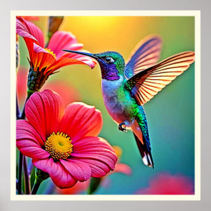 Vibrant hummingbird vid solnedgången design poster