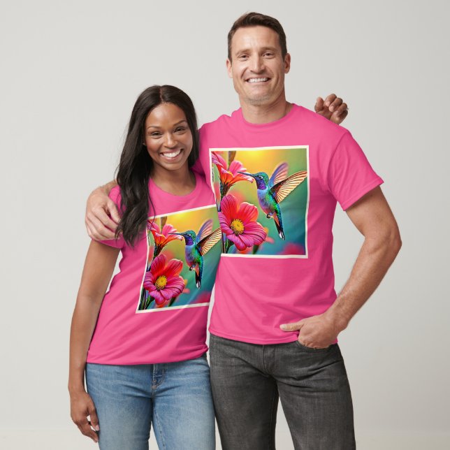 Vibrant hummingbird vid solnedgången design t shirt (Unisex)